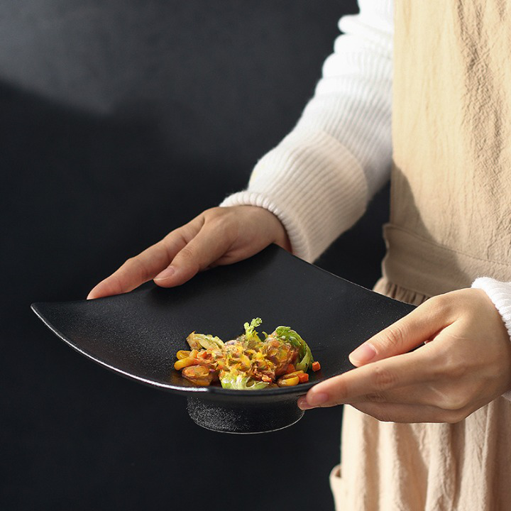 Matt Black Ceramic Square Dinner Plates