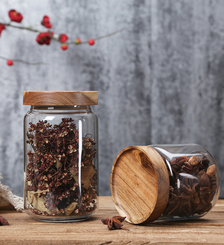 Glass Jars with Wooden Bumper Lids