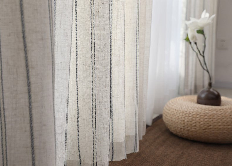 Linen Blue Stripe Light Lux Curtain