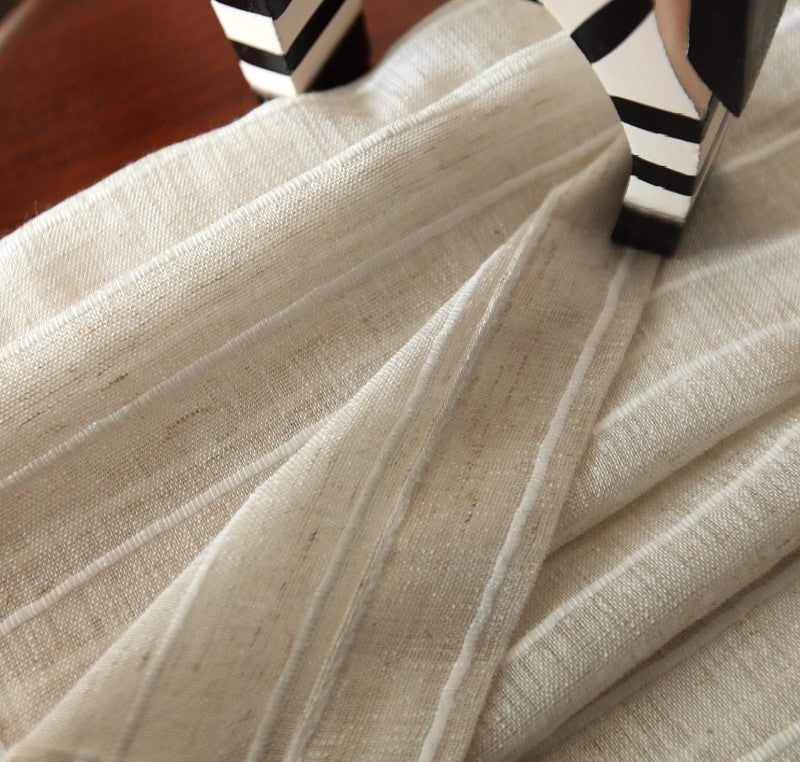 Linen White Stripe Light Lux Curtain on Beige