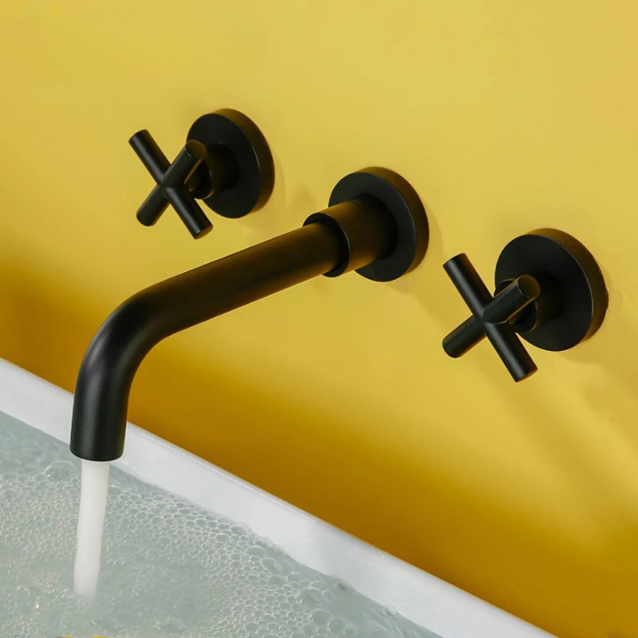 Wall Basin Faucet with Double Cross Handle