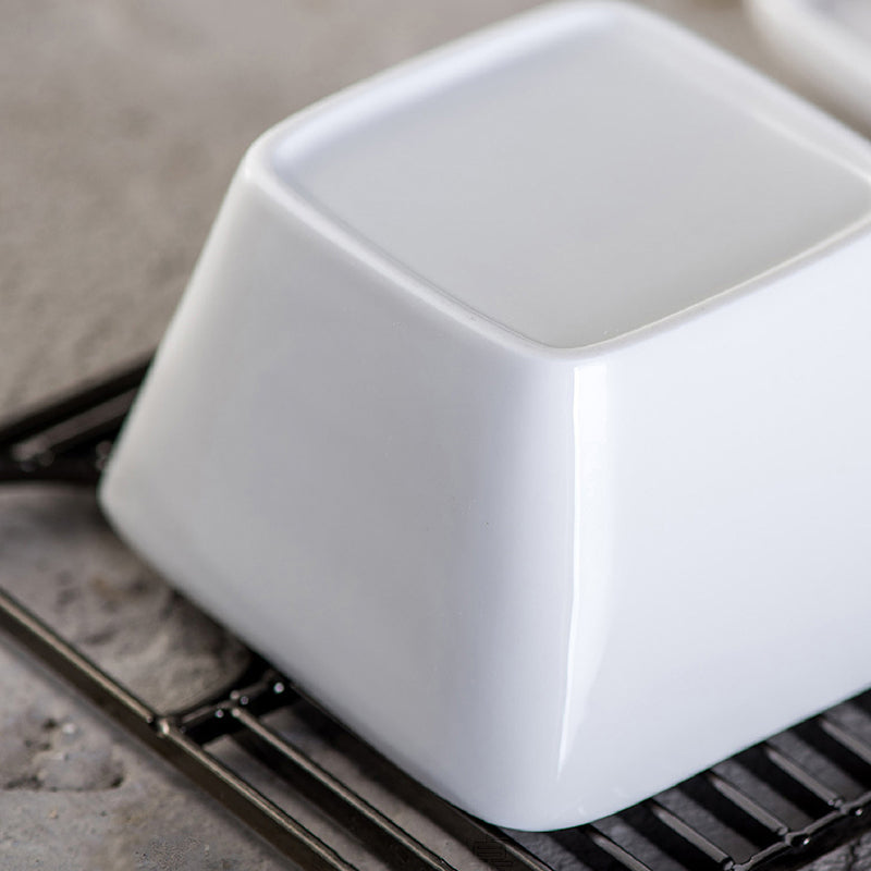 White Ceramic Square Bowl with Ceramic Lid