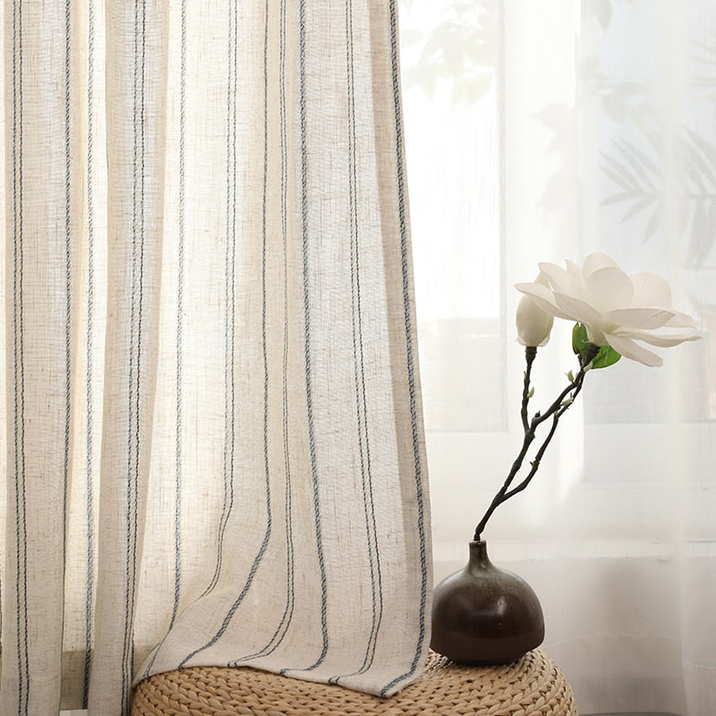 Linen Blue Stripe Light Lux Curtain