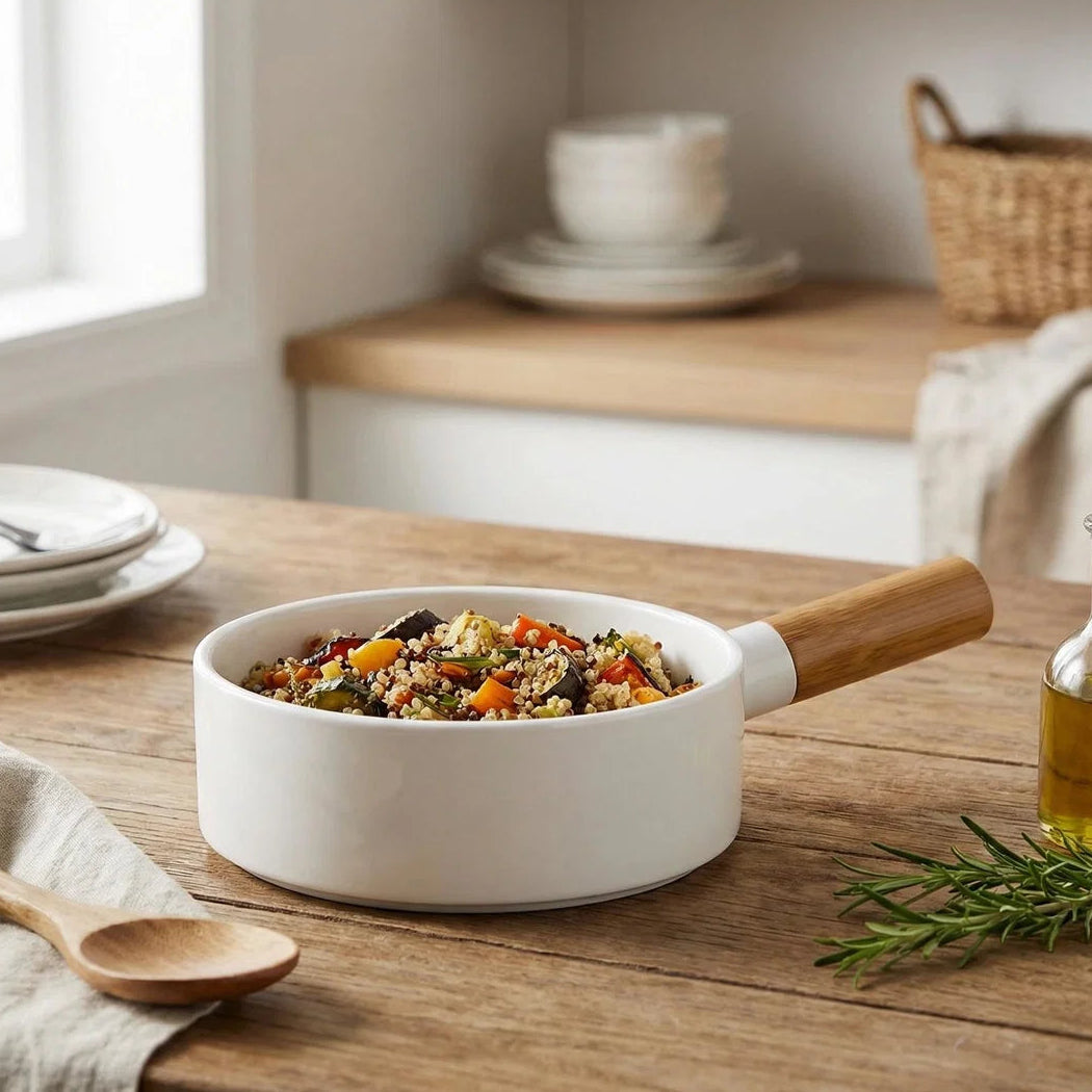 Ceramic Bowl with Wooden Handle