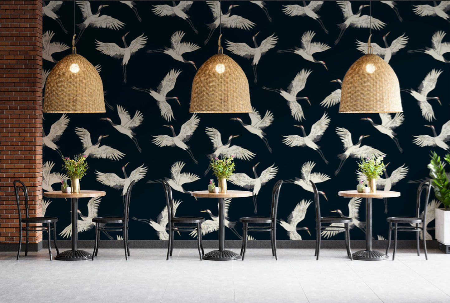 Crane Bird Chinoiserie Peel and Stick Wallpaper 
