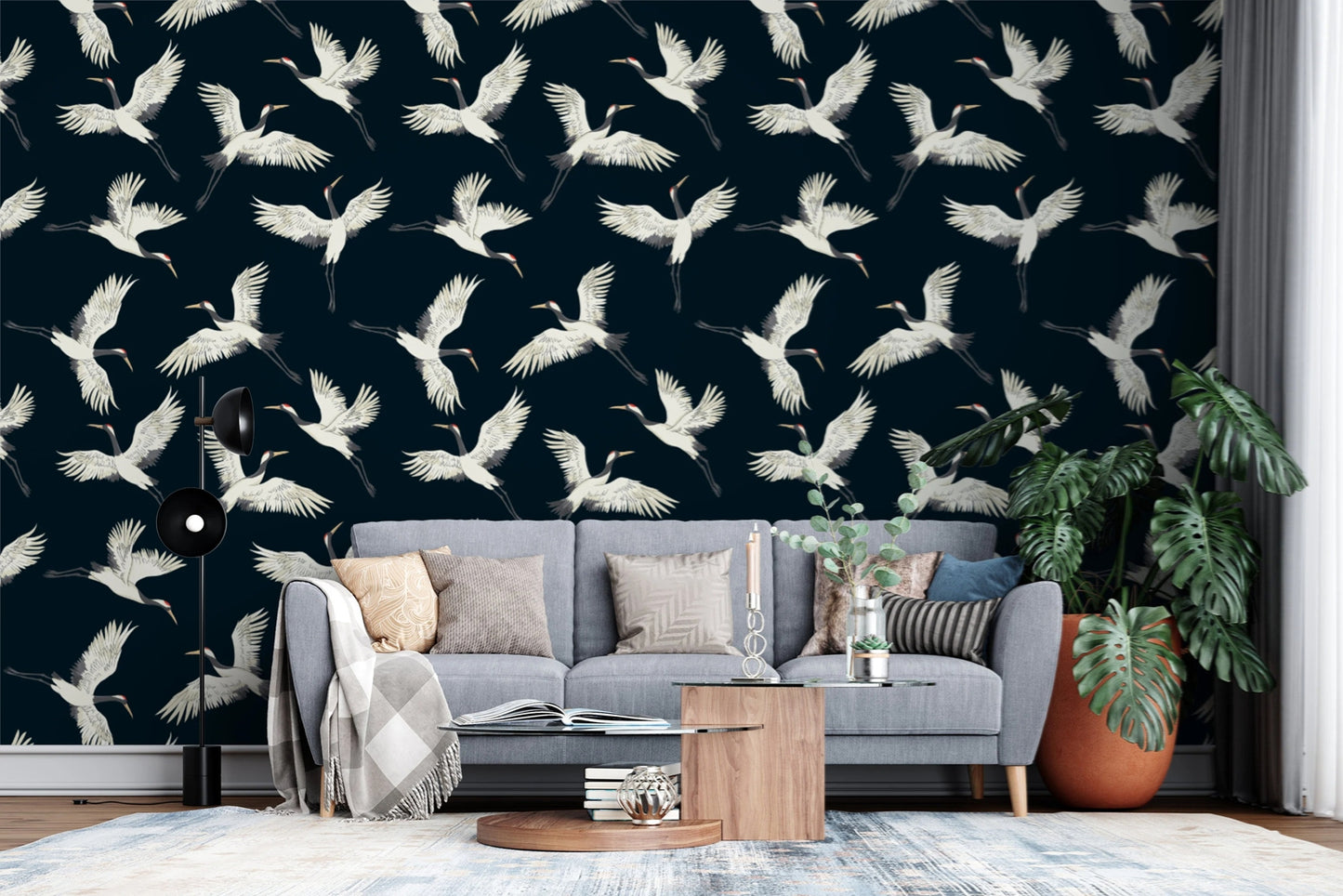 Crane Bird Chinoiserie Peel and Stick Wallpaper 