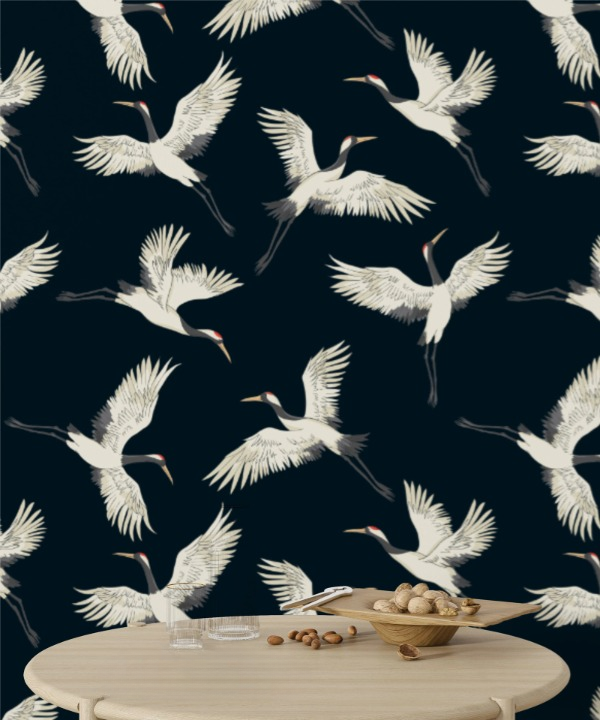Crane Bird Chinoiserie Peel and Stick Wallpaper 