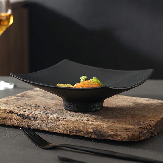 Matt Black Ceramic Square Dinner Plates