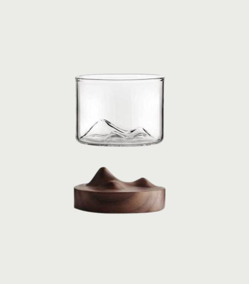 Mountain Glass with Wooden Base
