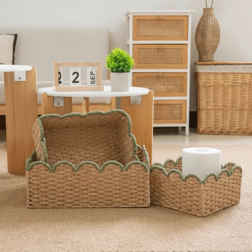 Green Curve Woven Storage Basket