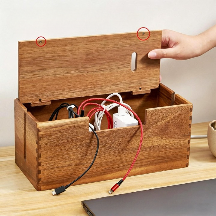 Wooden Organizer Box for Cables & Cords