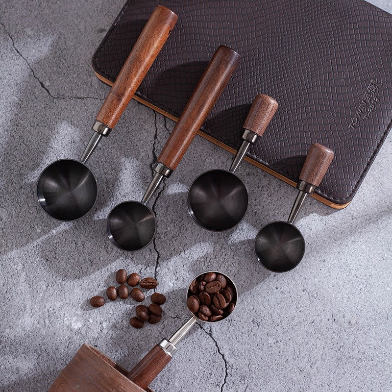 Metal Measuring Coffee Bean Scoops with Wooden Handles