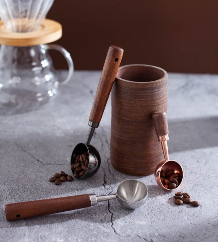 Metal Measuring Coffee Bean Scoops with Wooden Handles