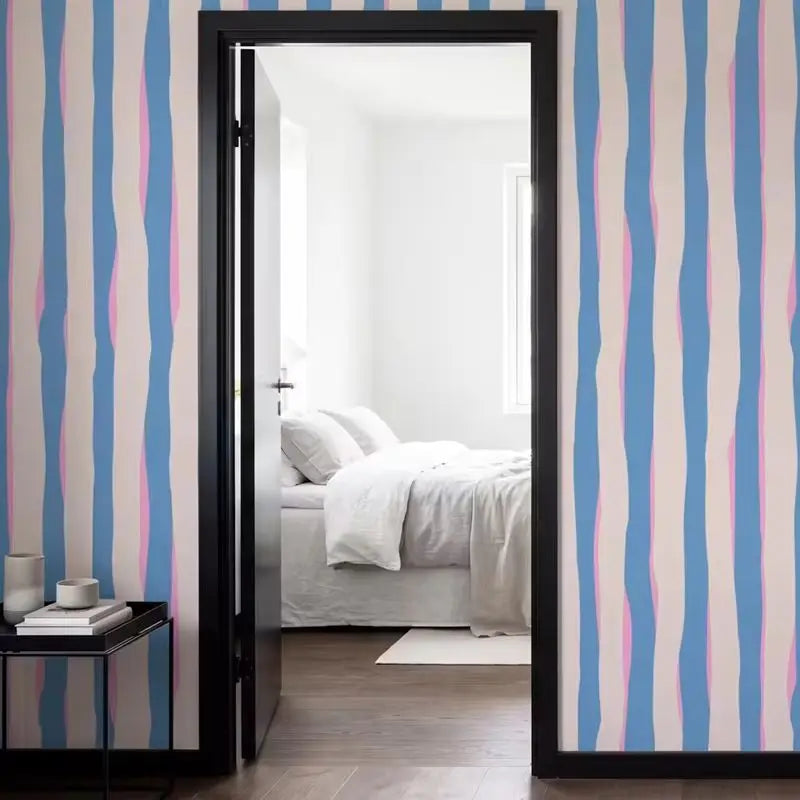 Blue + Pink Lines Peel and Stick Wallpaper