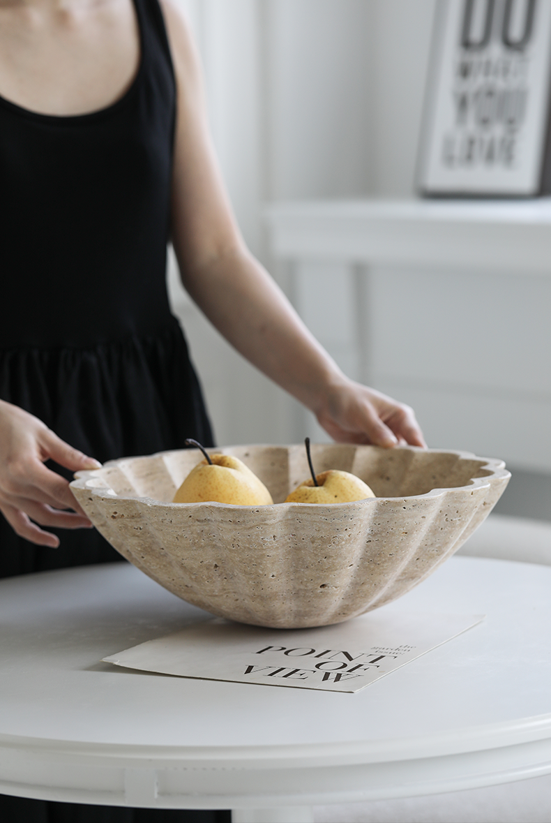 Ruffle Travertine Style Stone Bowl