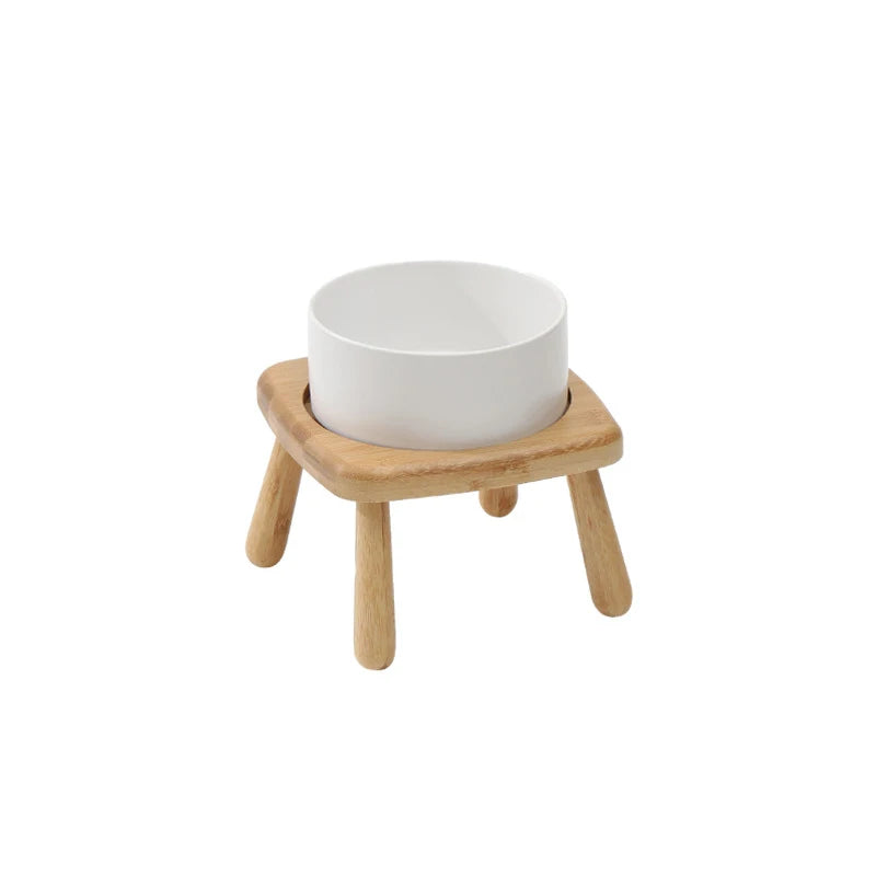 Ceramic Bowls with Oval Wooden Stands