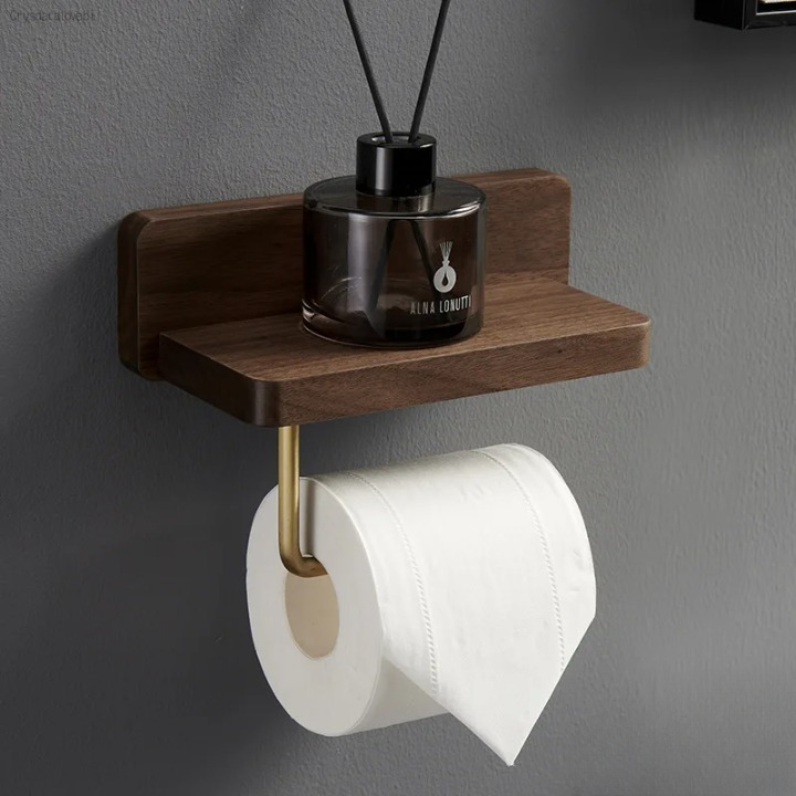 Wood & Brass Toilet Paper Holder