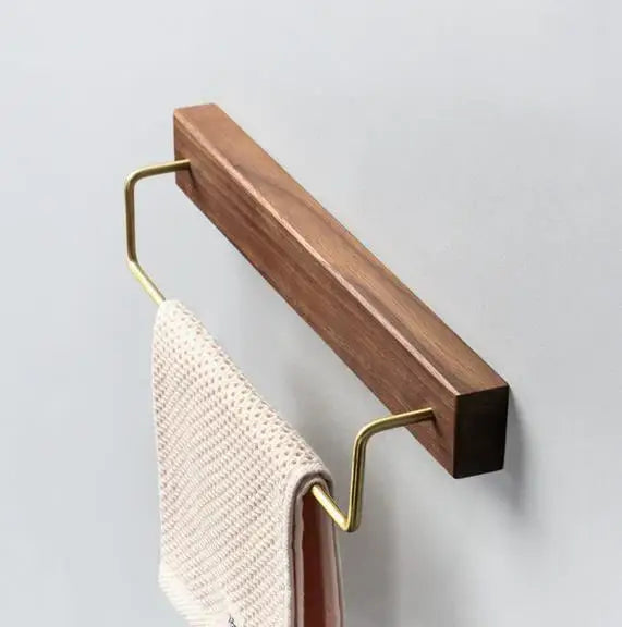Wood & Brass Towel Rack