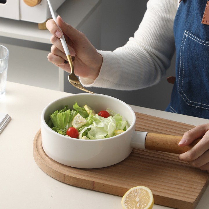 Ceramic Bowl with Wooden Handle