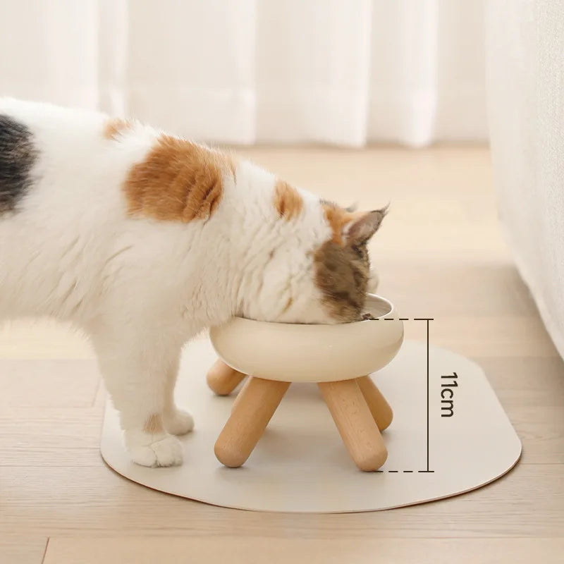 Artistic Form Ceramic Bowls with Wooden Stands