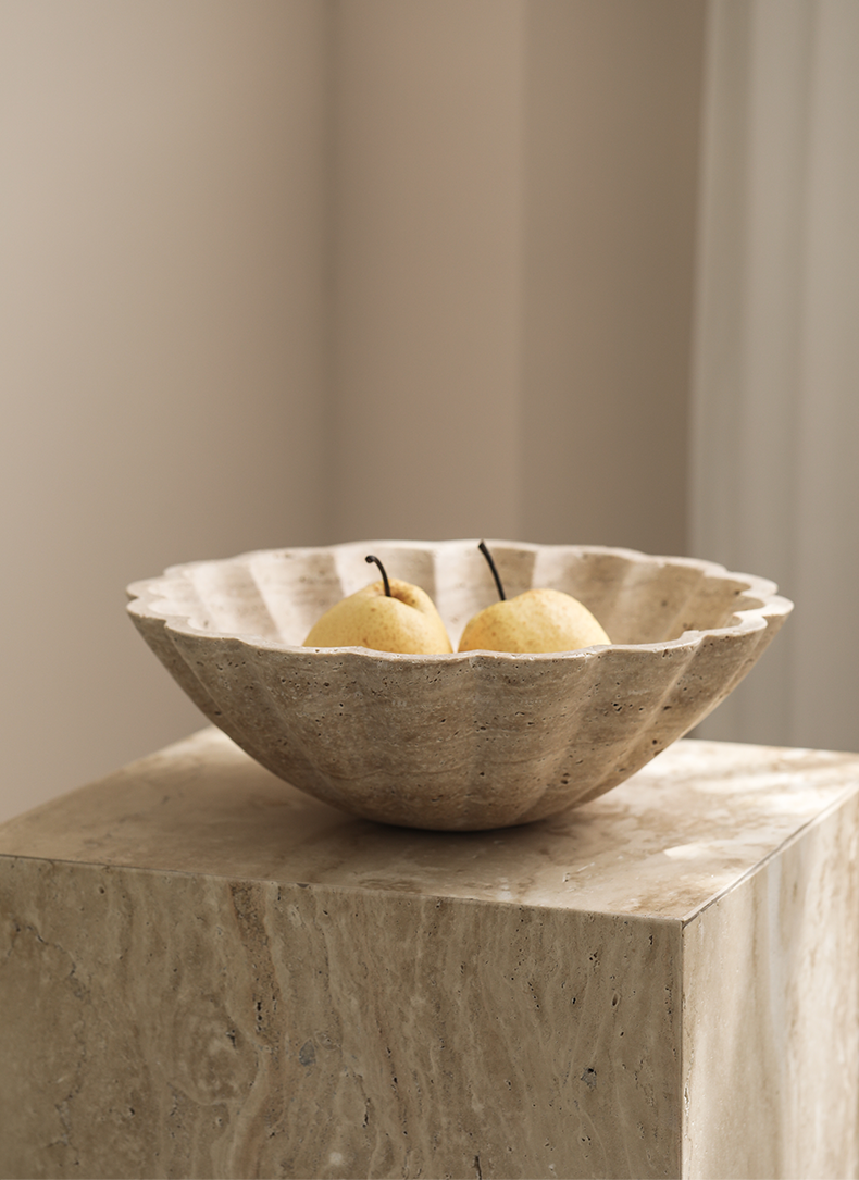 Ruffle Travertine Style Stone Bowl