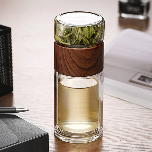 Glass Tea Bottle with Wooden Case and Infuser