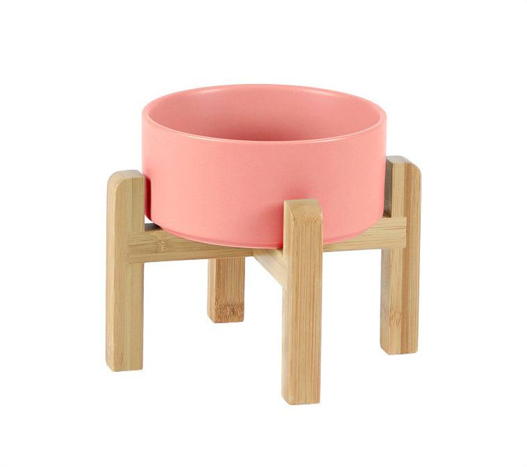 Classic Ceramic Bowls with Wooden Stands