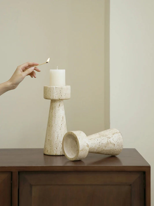 Travertine Style Stone Candle Holder