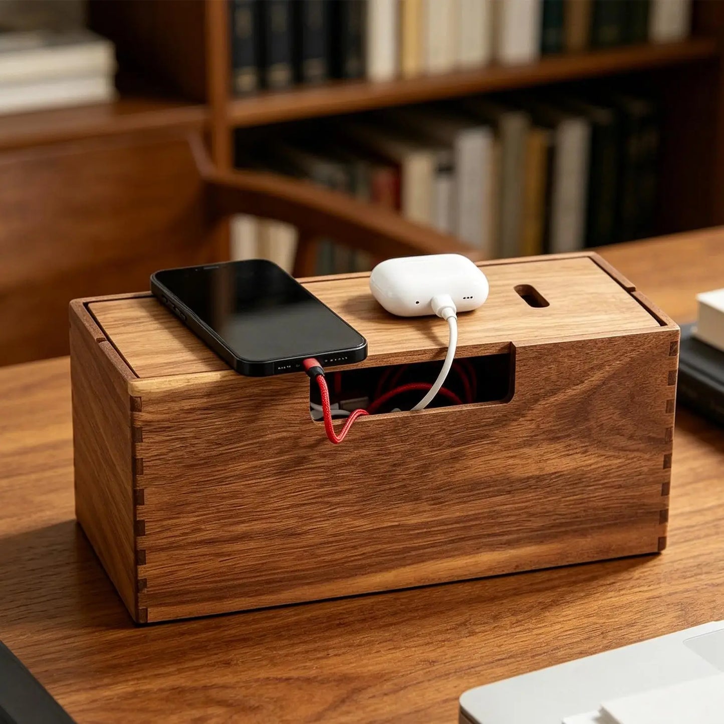 Wooden Organizer Box for Cables & Cords