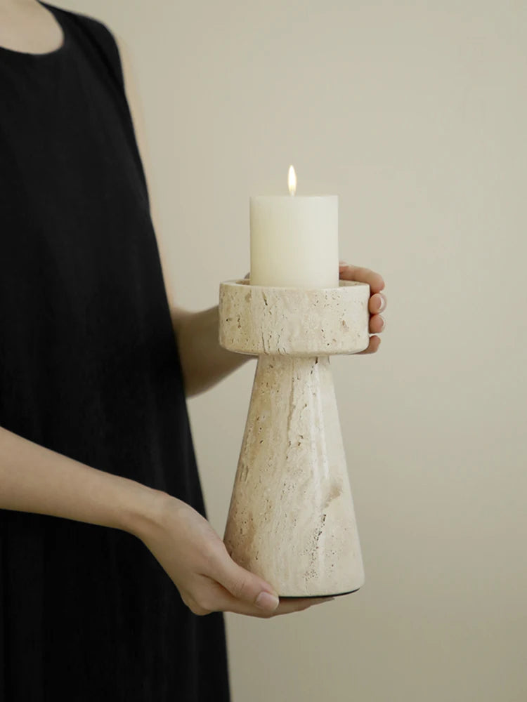 Travertine Style Stone Candle Holder