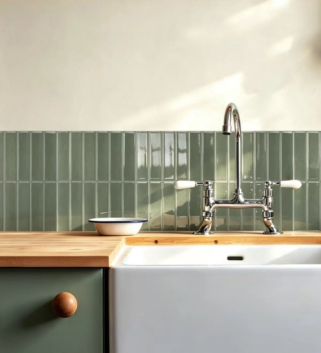 Green Rectangular Peel and Stick Tiles