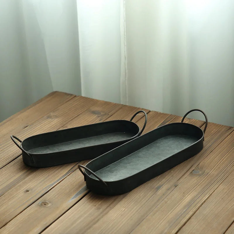 Retro Style Double Handle Metal Trays