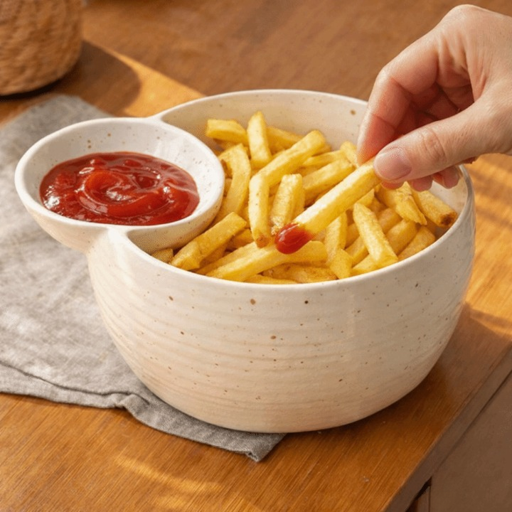 Ceramic Bowl with Built-in Sauce Dip
