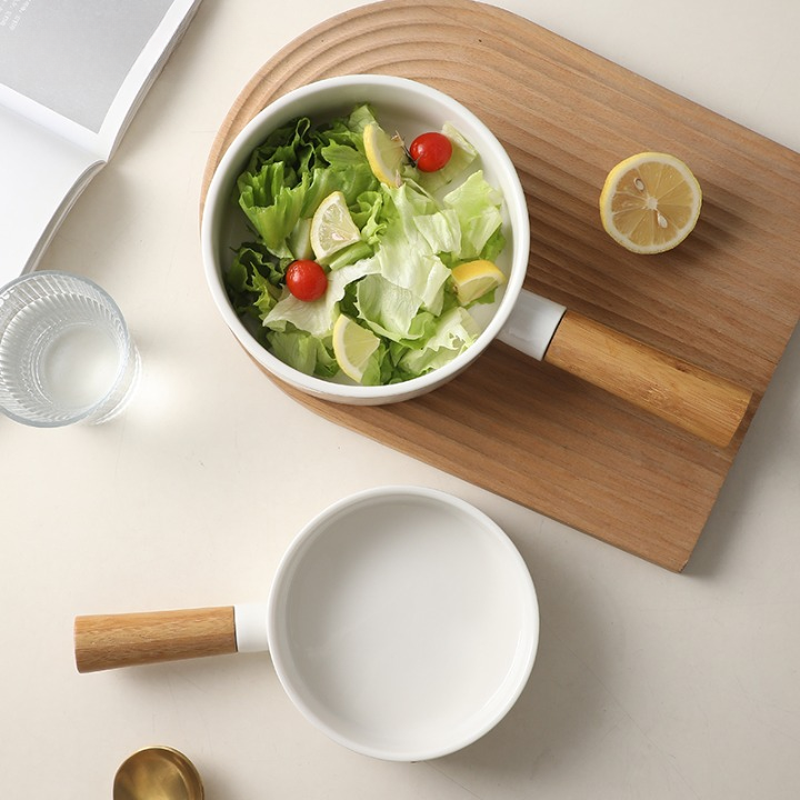 Ceramic Bowl with Wooden Handle