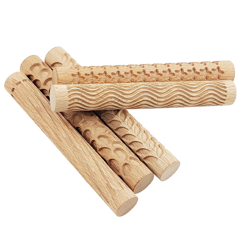 Mini Wooden Embossing Rolling Pins for Creative Baking