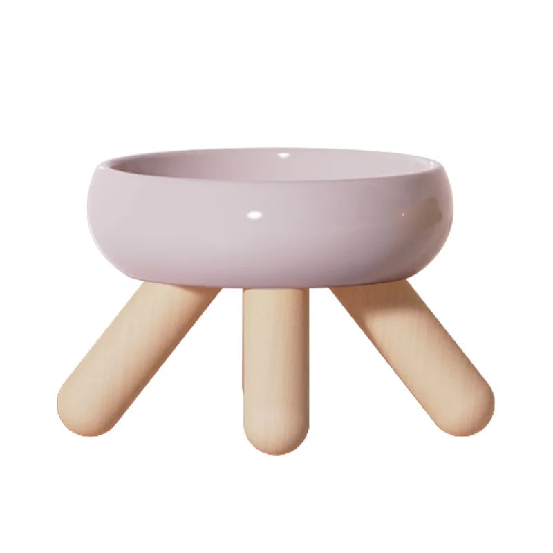 Artistic Form Ceramic Bowls with Wooden Stands