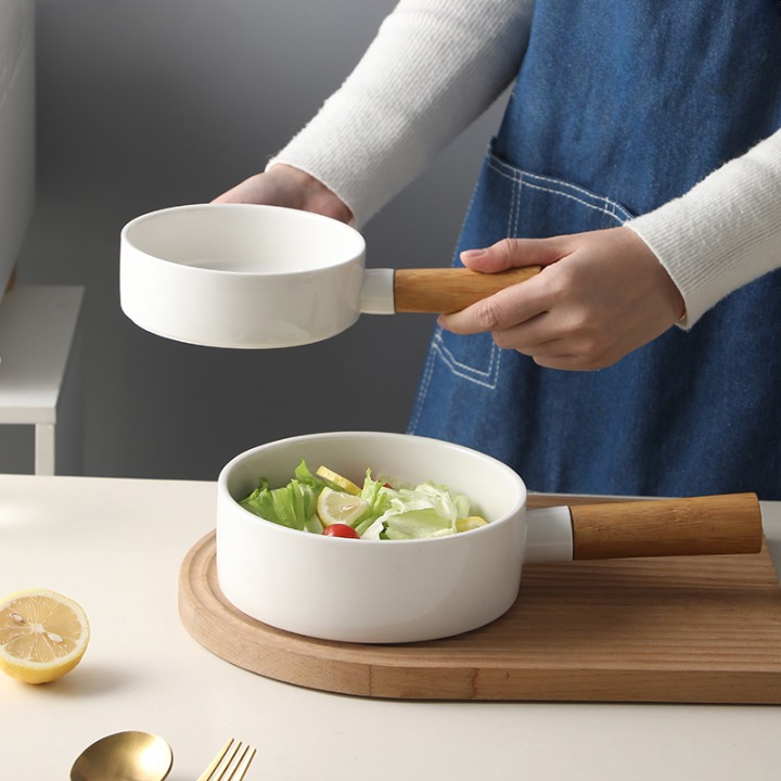Ceramic Bowl with Wooden Handle