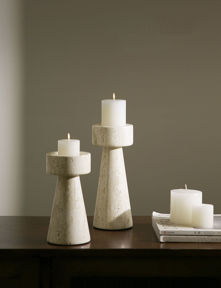Travertine Style Stone Candle Holder