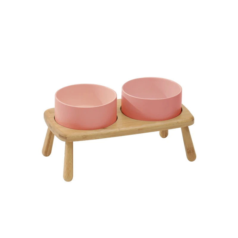 Ceramic Bowls with Oval Wooden Stands