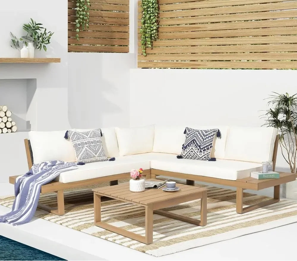 4-Piece Patio Sectional Sofa Set with Built-in Table