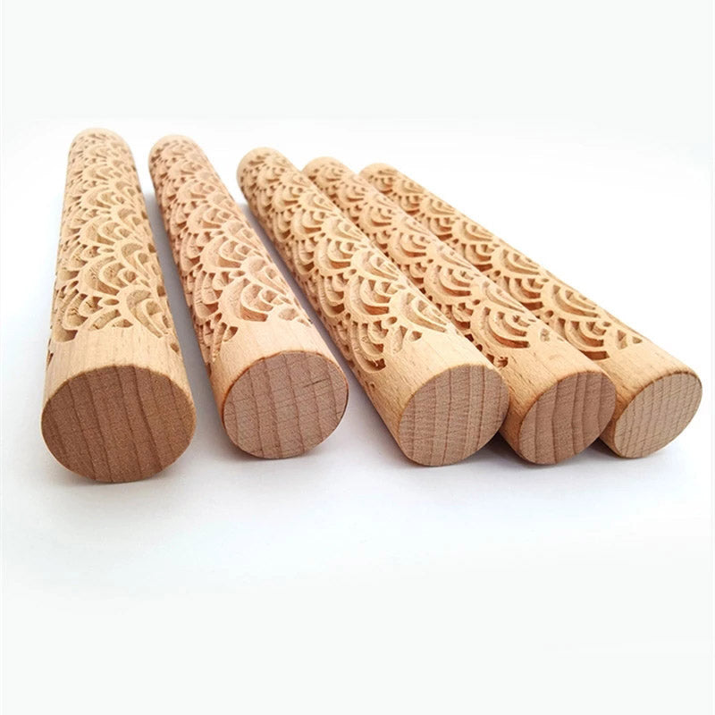 Mini Wooden Embossing Rolling Pins for Creative Baking