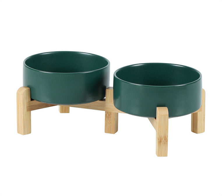 Classic Ceramic Bowls with Wooden Stands