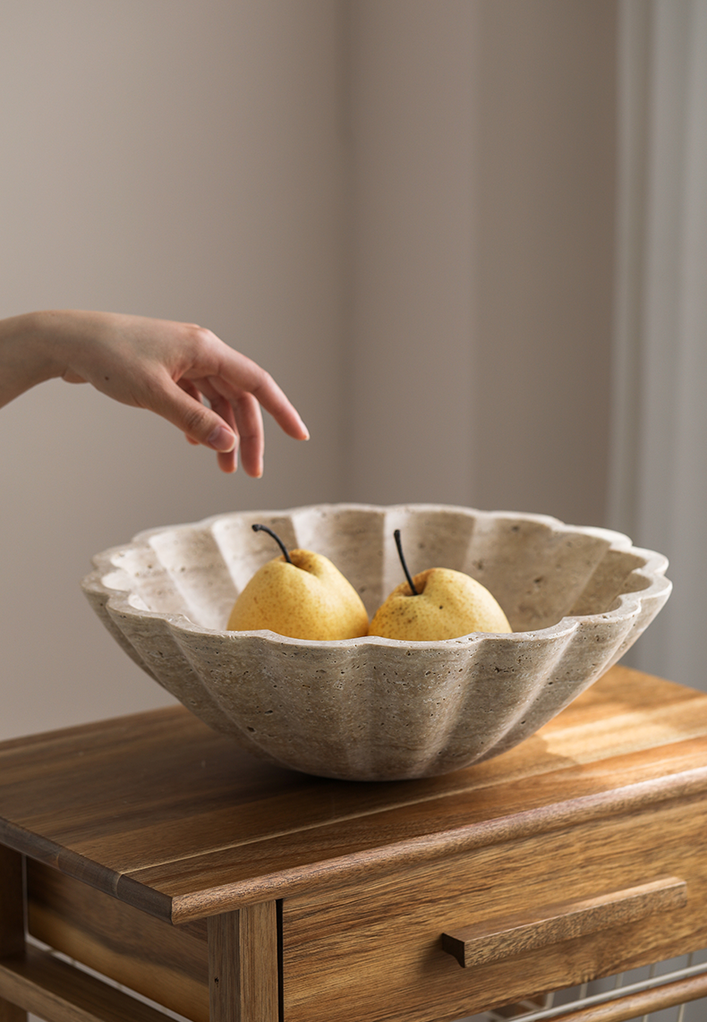 Ruffle Travertine Style Stone Bowl