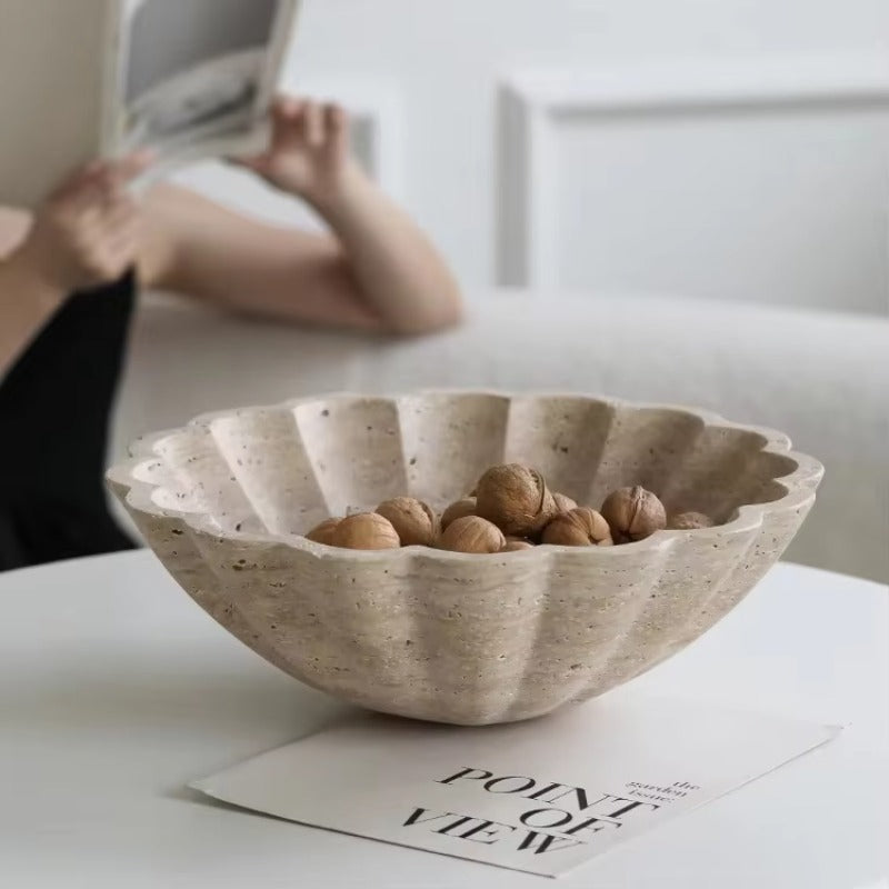 Ruffle Travertine Style Stone Bowl