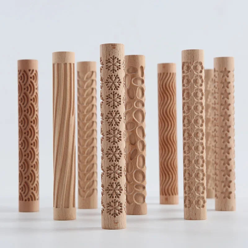 Mini Wooden Embossing Rolling Pins for Creative Baking