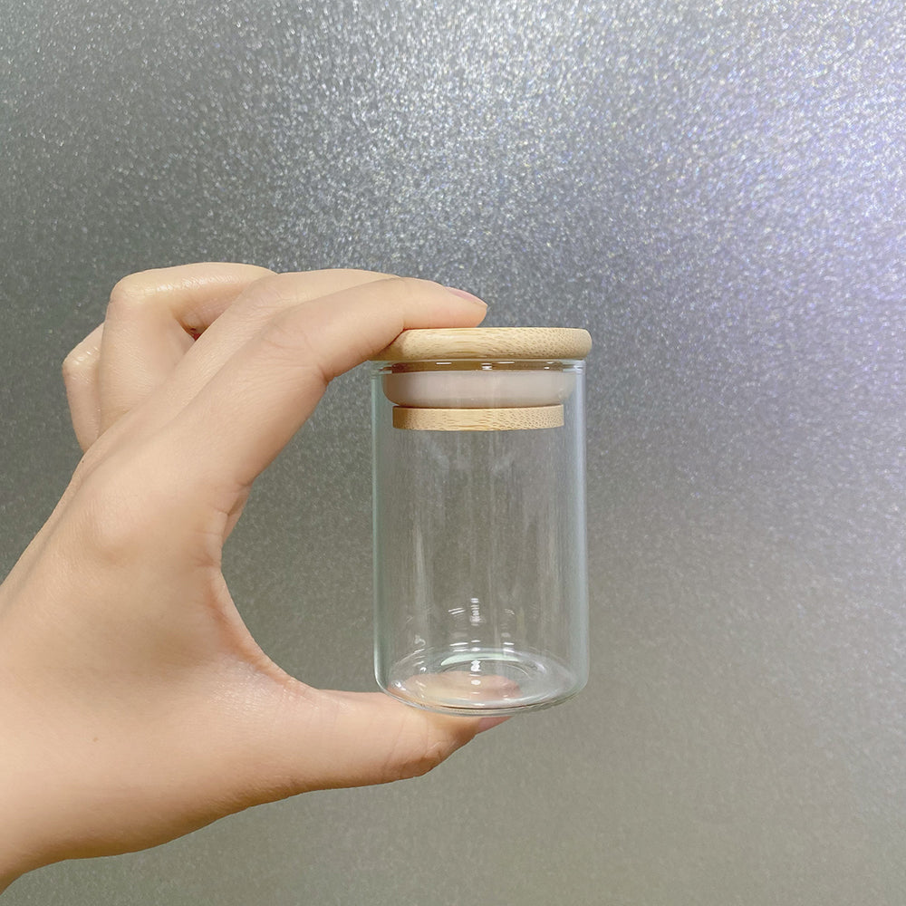 Round Mini Glass Canisters with Wooden Lids