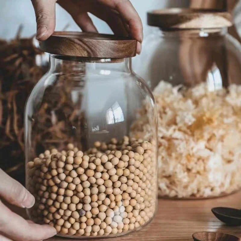 Glass Storage Jar with Wooden Cover