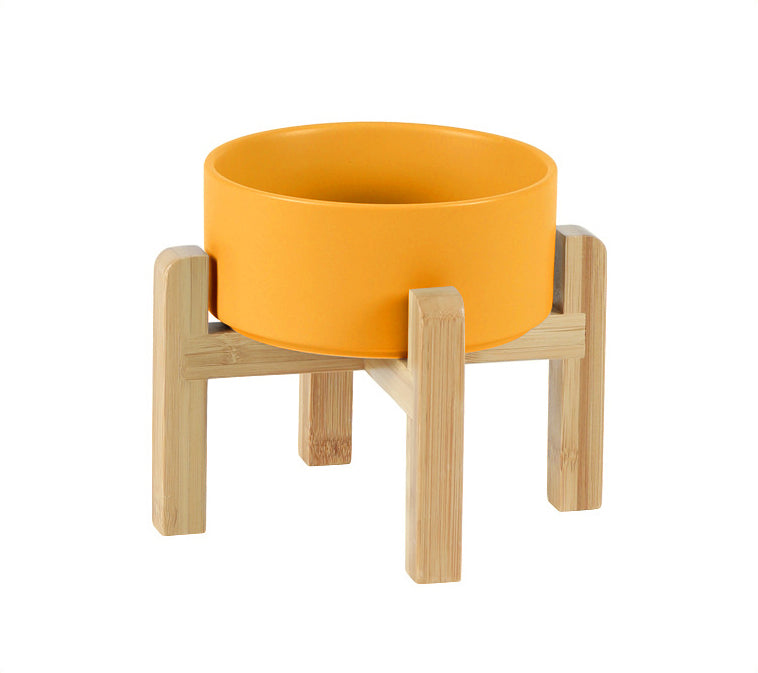 Classic Ceramic Bowls with Wooden Stands