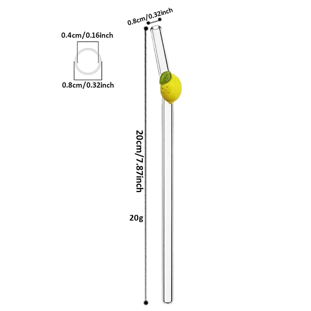 20cm Lemon Glass Straws