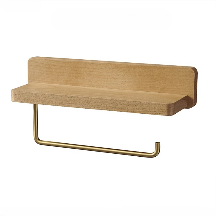 Wood & Brass Toilet Paper Holder